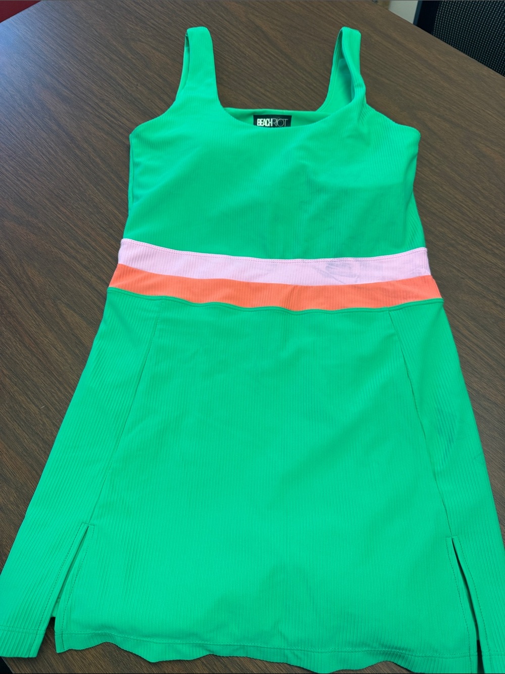 Beach Riot Green Mini Dress with Pink and Orange Waistband